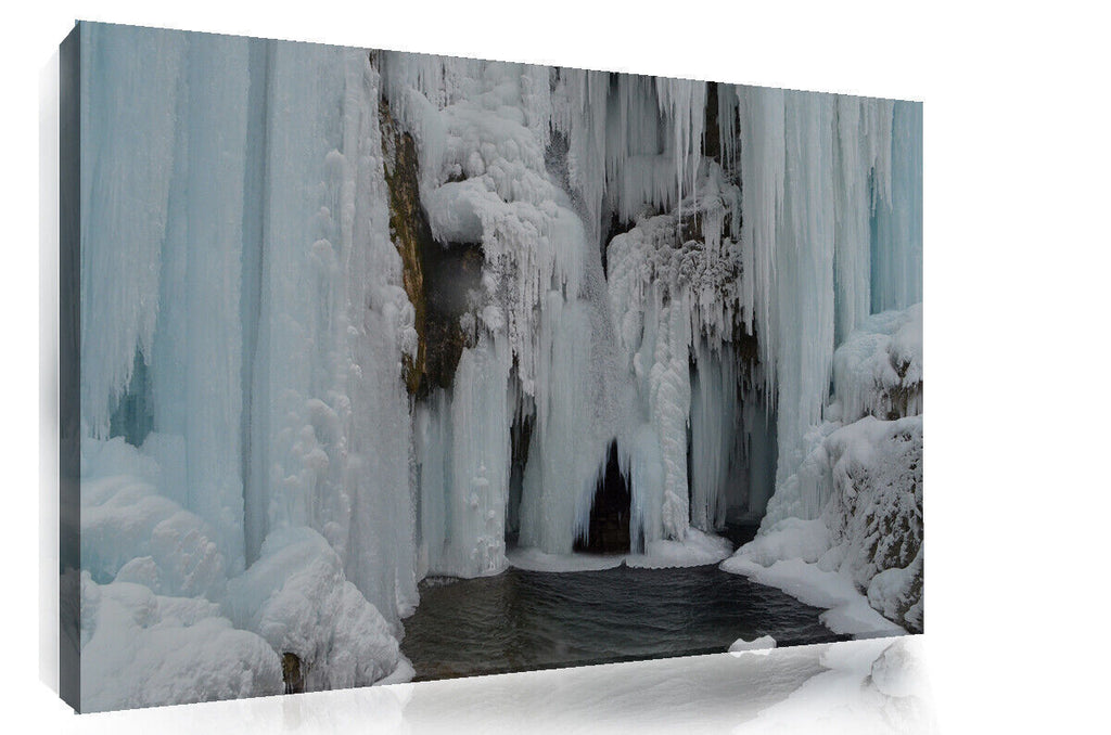 Frozen Waterfall in Winter Landscape Canvas Wall Art Picture Print