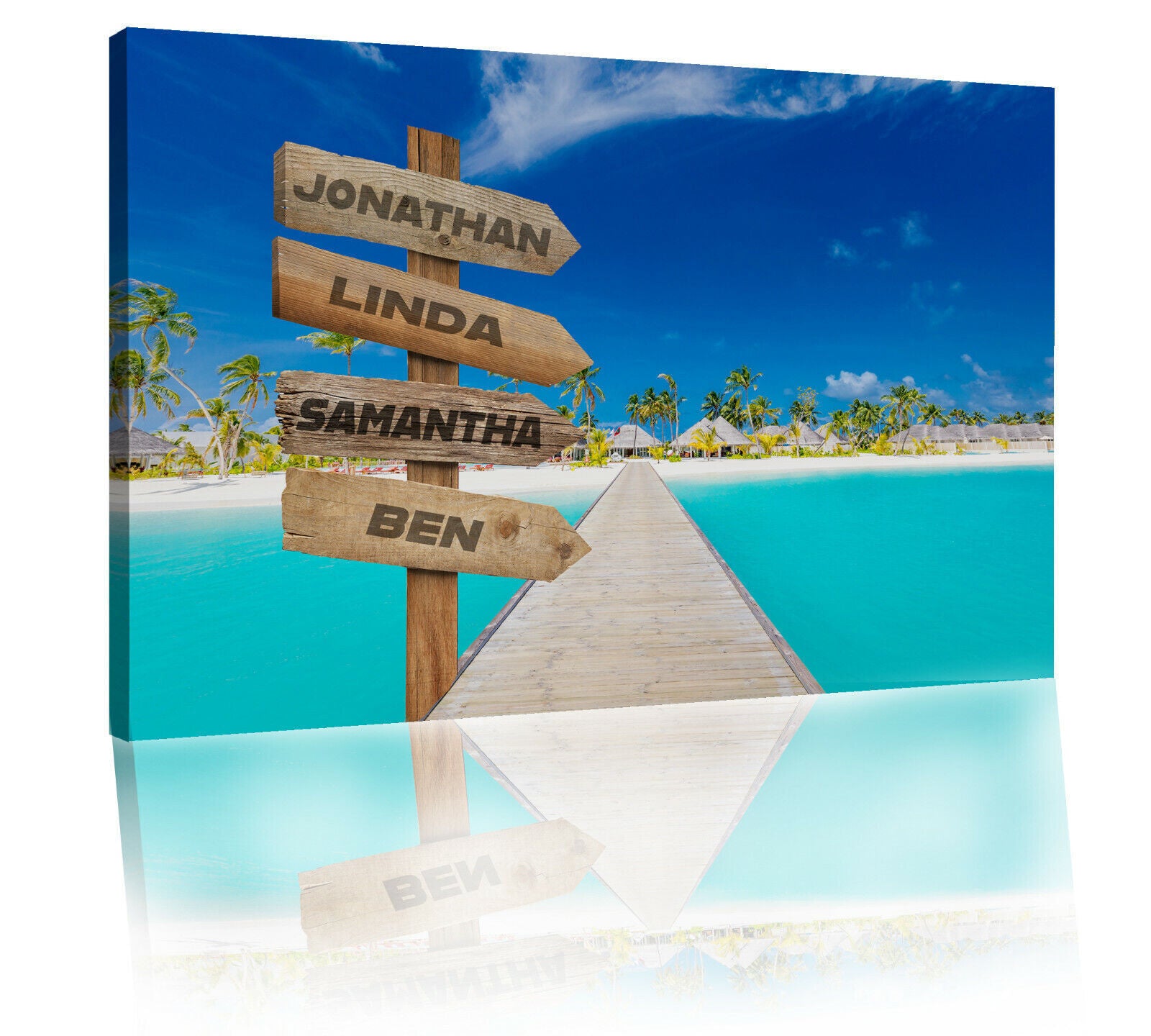 Custom Names Personalised Sign Pier over Maldives Sea Canvas Wall Art Print