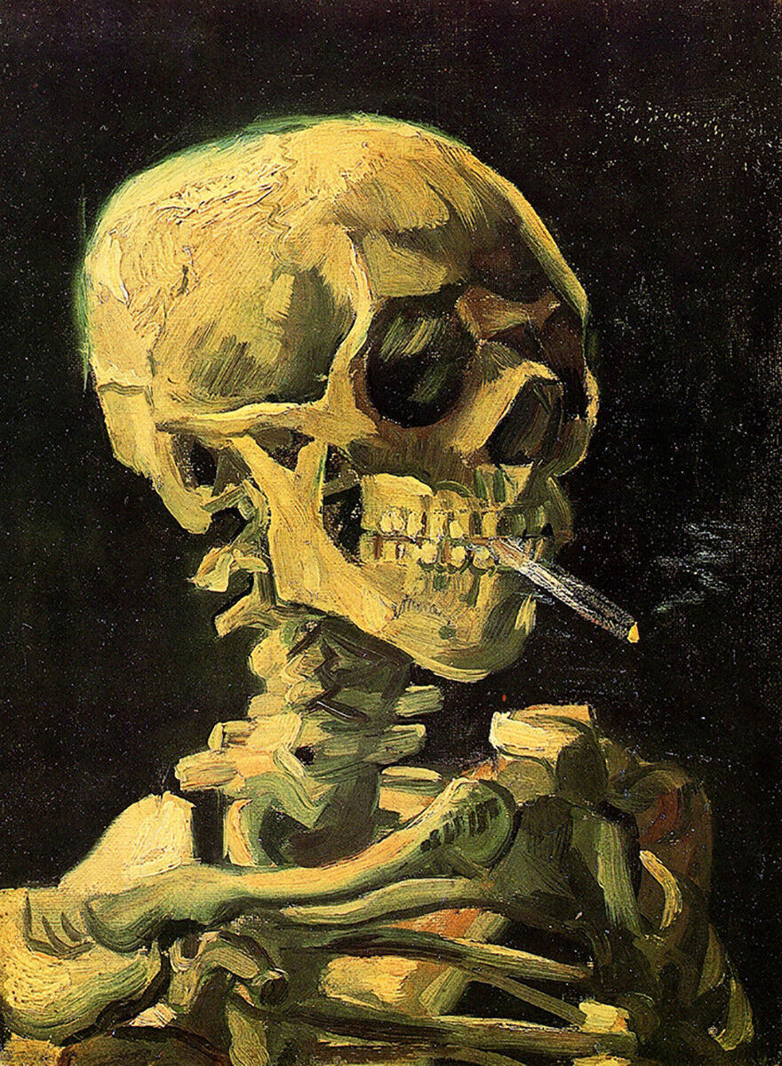 X LARGE VAN GOGH SKULL WITH BURNING CIGARETTE CANVAS PICTURE WALL ART