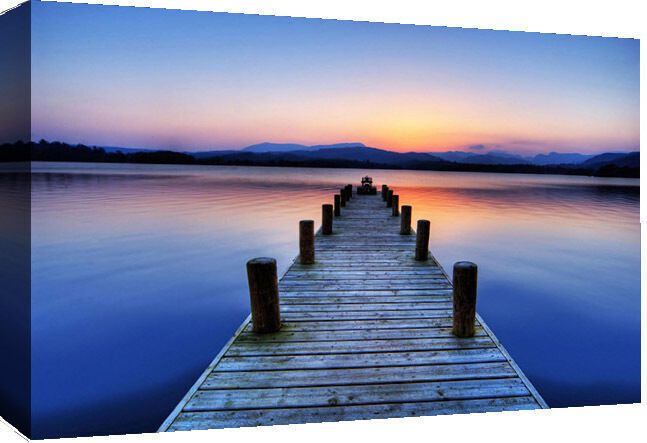 Jetty Seascape Sunset Cotton Canvas Wall Art Picture Print - All Sizes