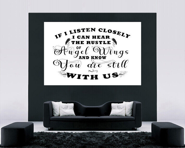 If I listen closely Angel Wings quote Canvas Wall Art Picture Print Black &White