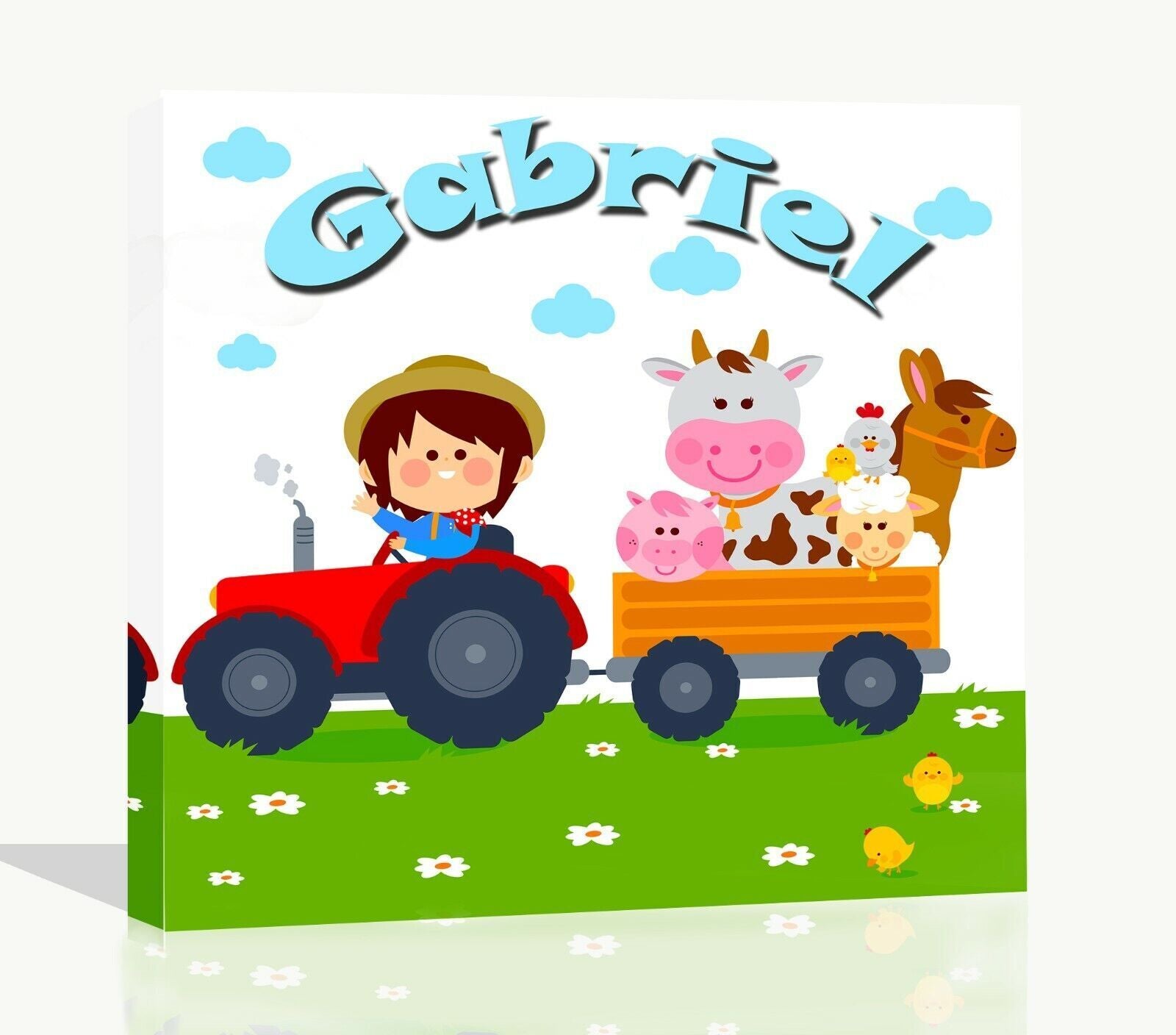 Childs Personalised Farms Tractor - Their Name on Canvas Wall Art Picture Print
