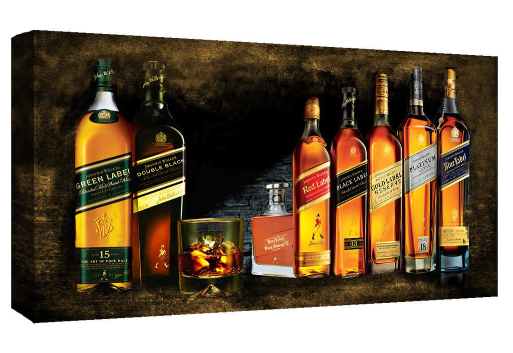 Johnnie Walker Whiskey Bottles Cotton Canvas Wall Art Picture Print - All Sizes