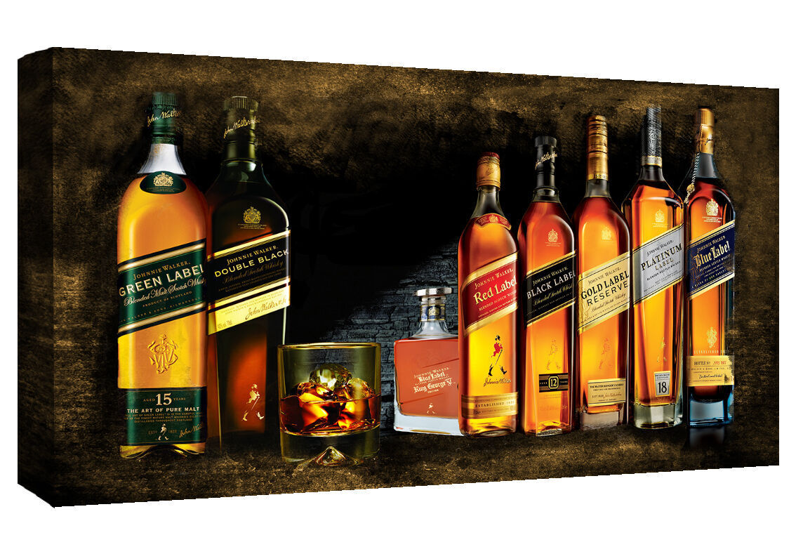 Johnnie Walker Whiskey Bottles Cotton Canvas Wall Art Picture Print - All Sizes