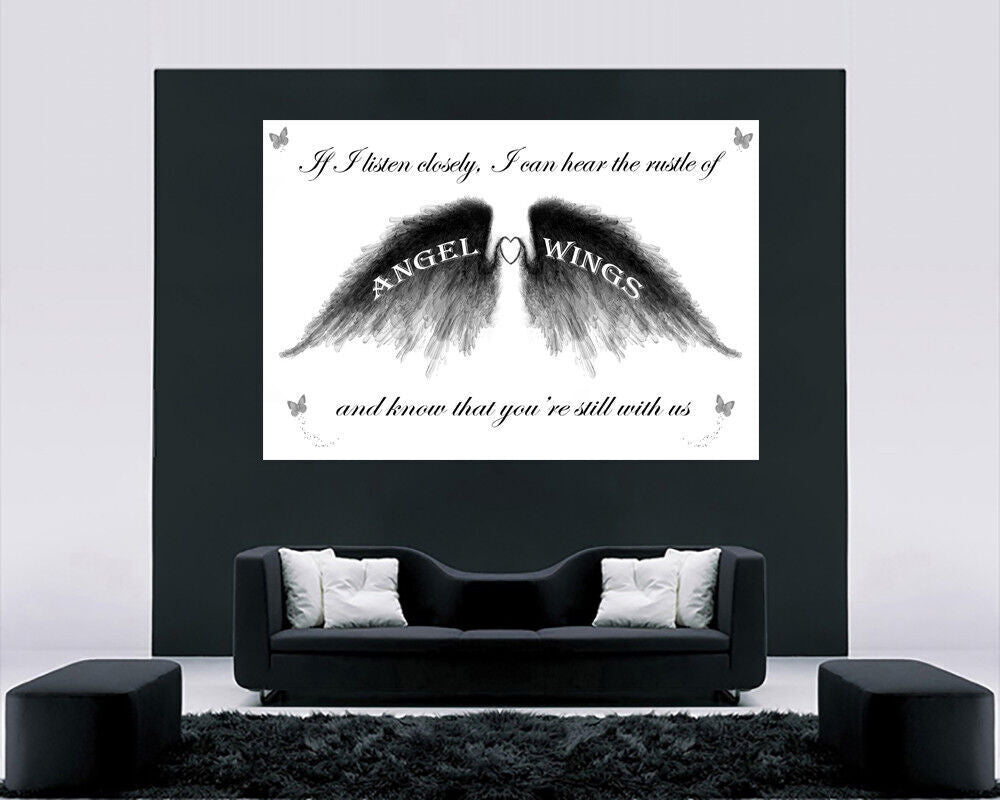 Angel Wings Wall Art Picture 'IF I Listen Closely' Quote Canvas Print White