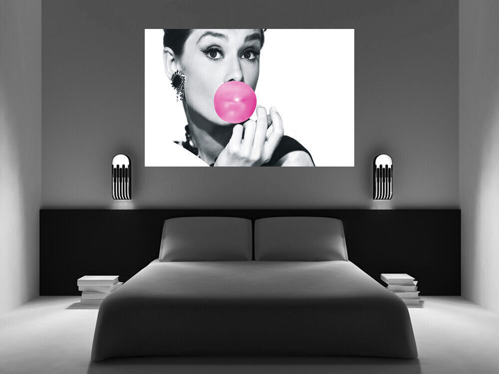Audrey Hepburn Pink Bubblegum Bubble Gum Canvas Wall Art Print Picture All sizes
