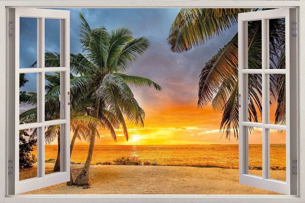 Beach Sunset View 3D Window Effect Canvas Wall Art Picture Print