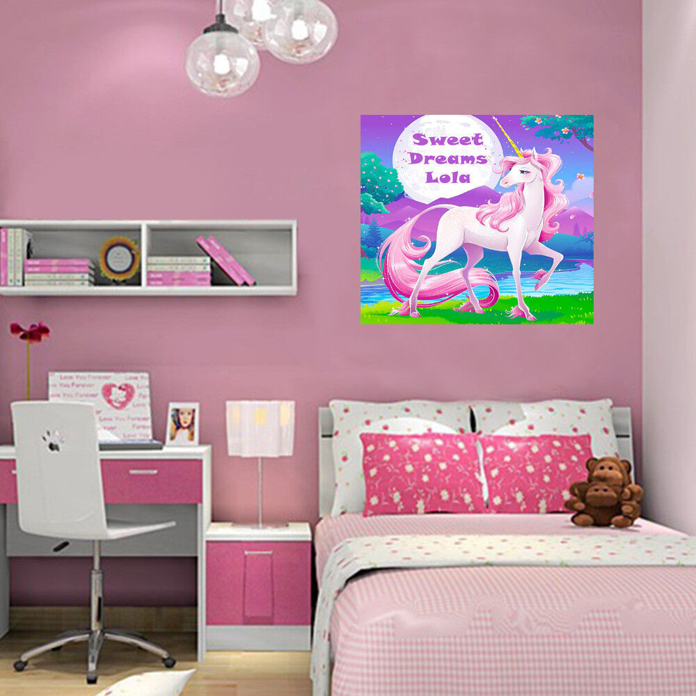 Childs Personalised Unicorn - Their Name on Canvas Wall Art Picture Print