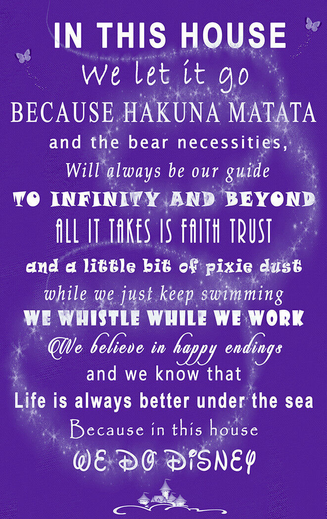 We Do Disney In This House Quote on CANVAS WALL ART Picture Print - PURPLE