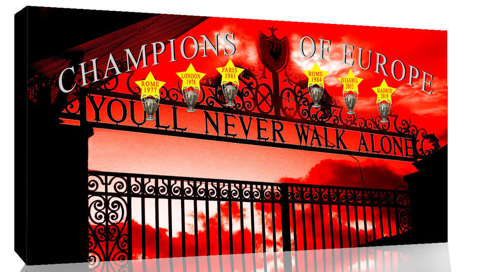 Champions of Europe Liverpool Football CANVAS WALL ART Picture Print Red