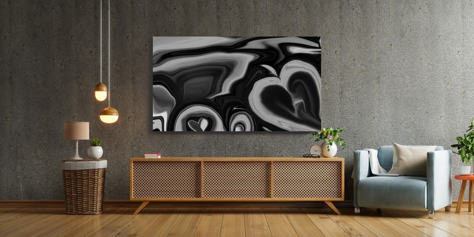 Black Grey Abstract CANVAS WALL ART Picture Print