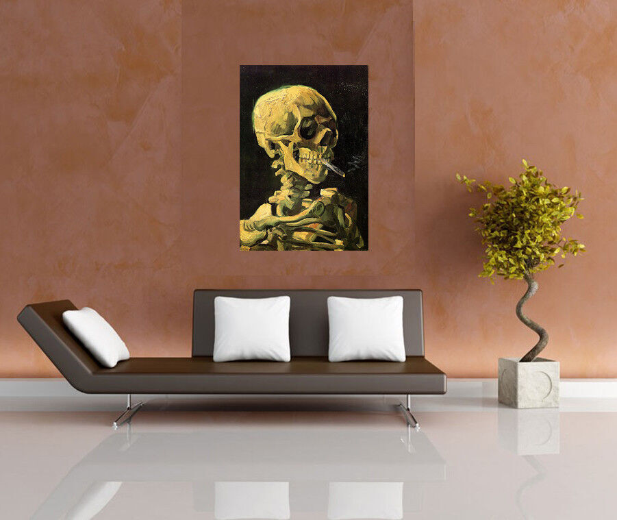 X LARGE VAN GOGH SKULL WITH BURNING CIGARETTE CANVAS PICTURE WALL ART