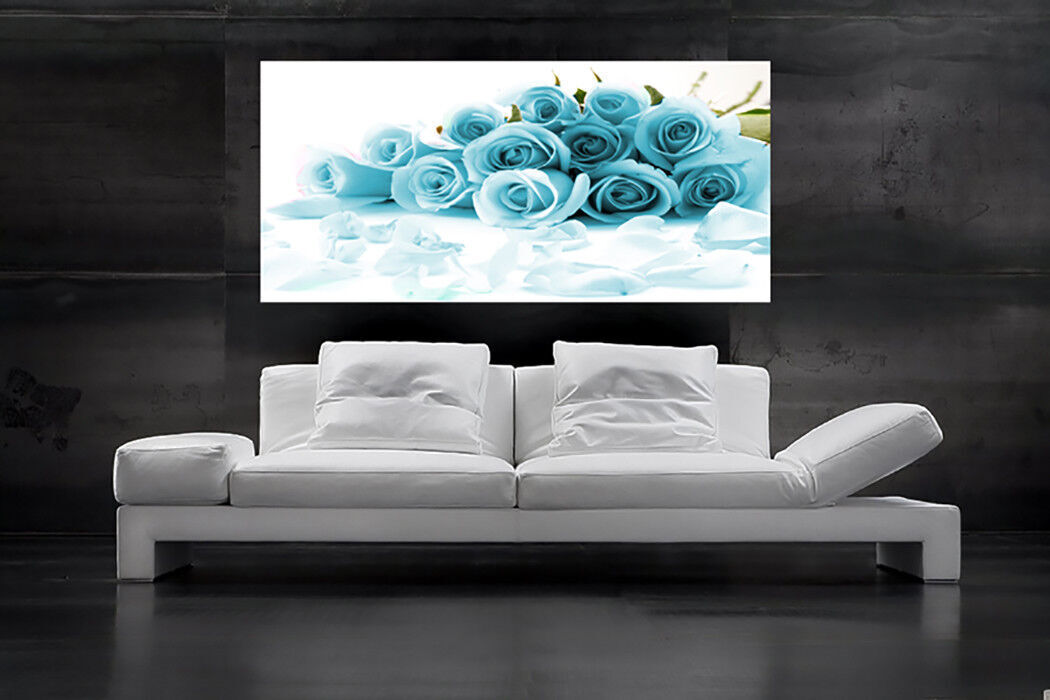 X-LARGE DUCK EGG BLUE ROSES CANVAS PICTURE WALL ART A0 47" x 33" (118cm x 83cm)