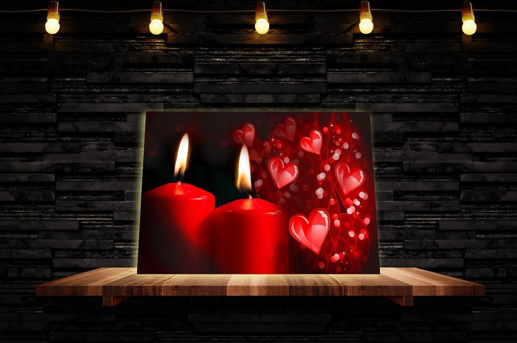 Red Romantic Hearts Candles Love Canvas Wall Art Picture Print
