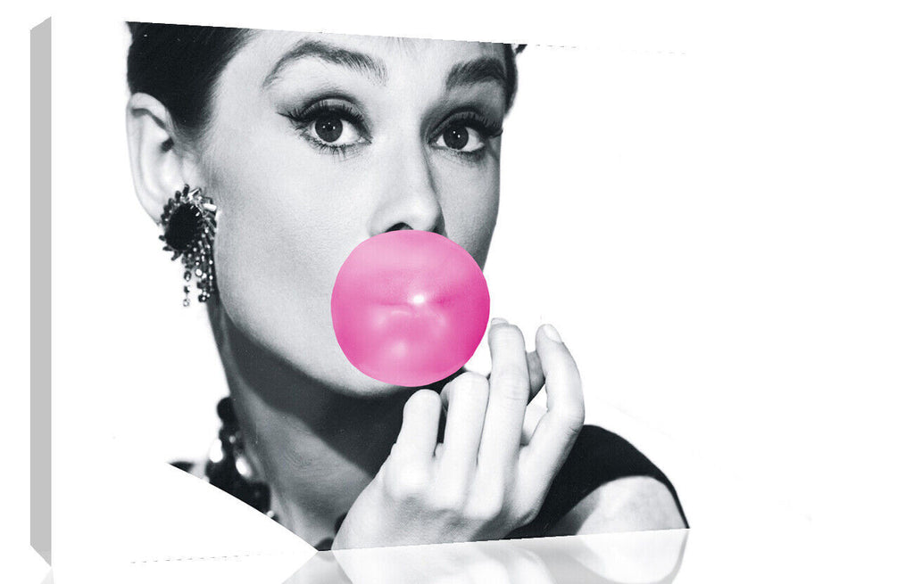 Audrey Hepburn Pink Bubblegum Bubble Gum Canvas Wall Art Print Picture All sizes