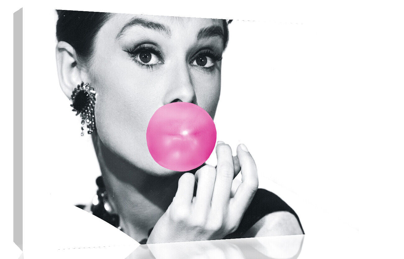 Audrey Hepburn Pink Bubblegum Bubble Gum Canvas Wall Art Print Picture All sizes