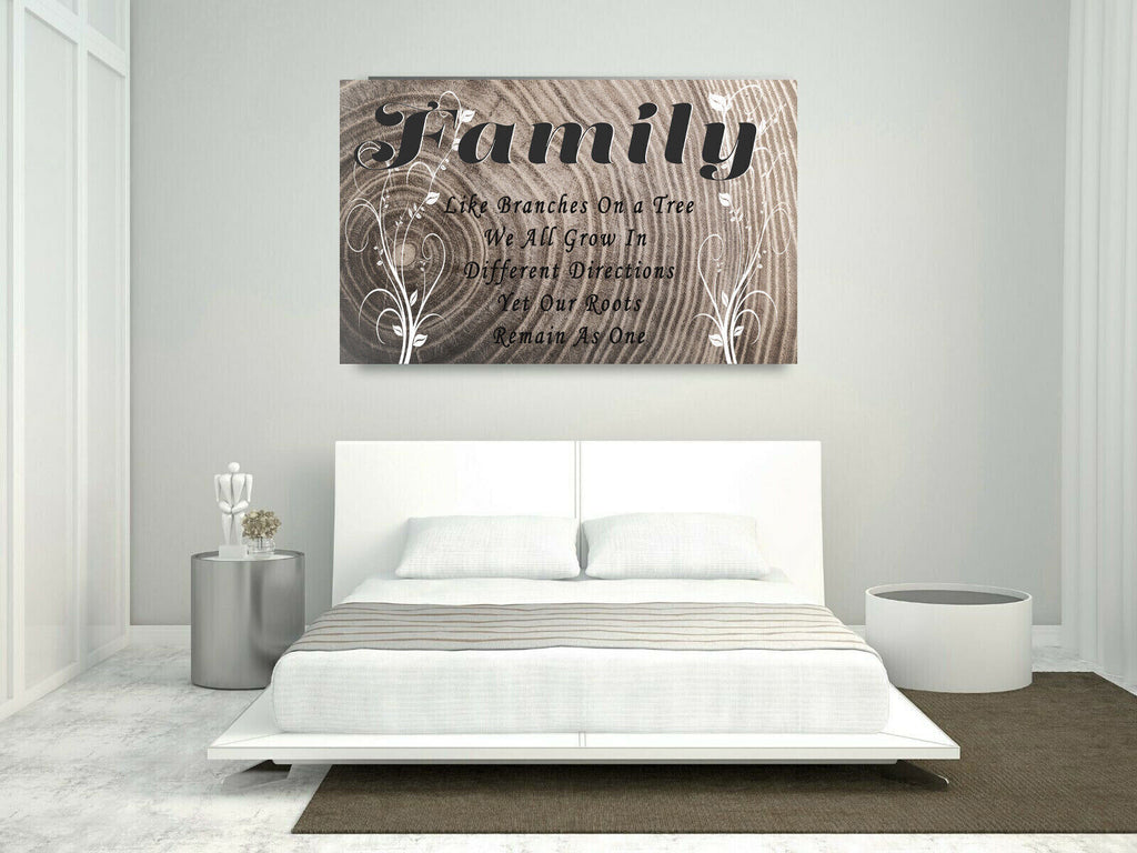 Grey Family like branches on a tree quote Canvas Wall Art Picture Print
