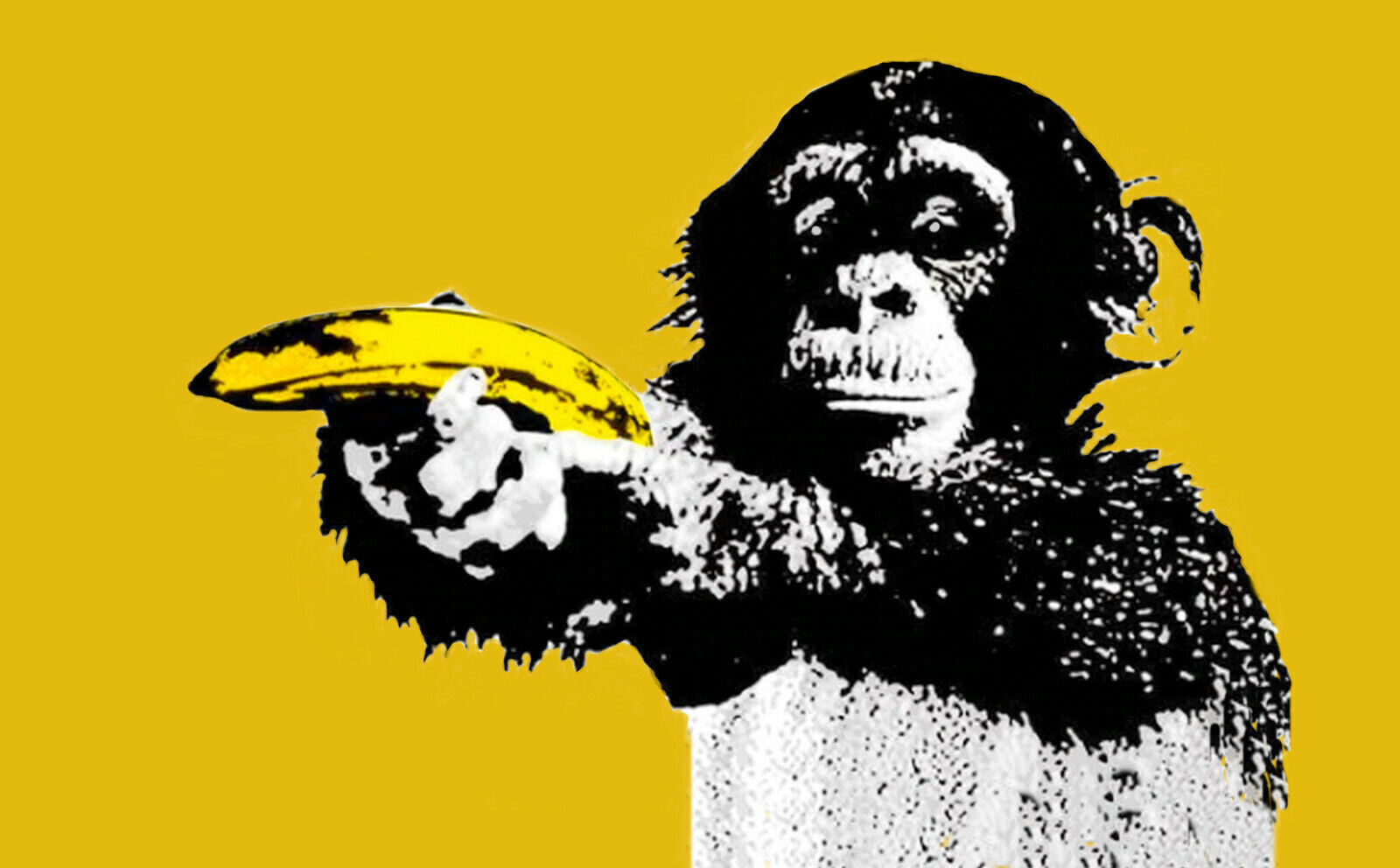 MUSTARD / YELLOW MONKEY POINTING BANANA ABSTRACT CANVAS WALL ART PICTURE PRINT