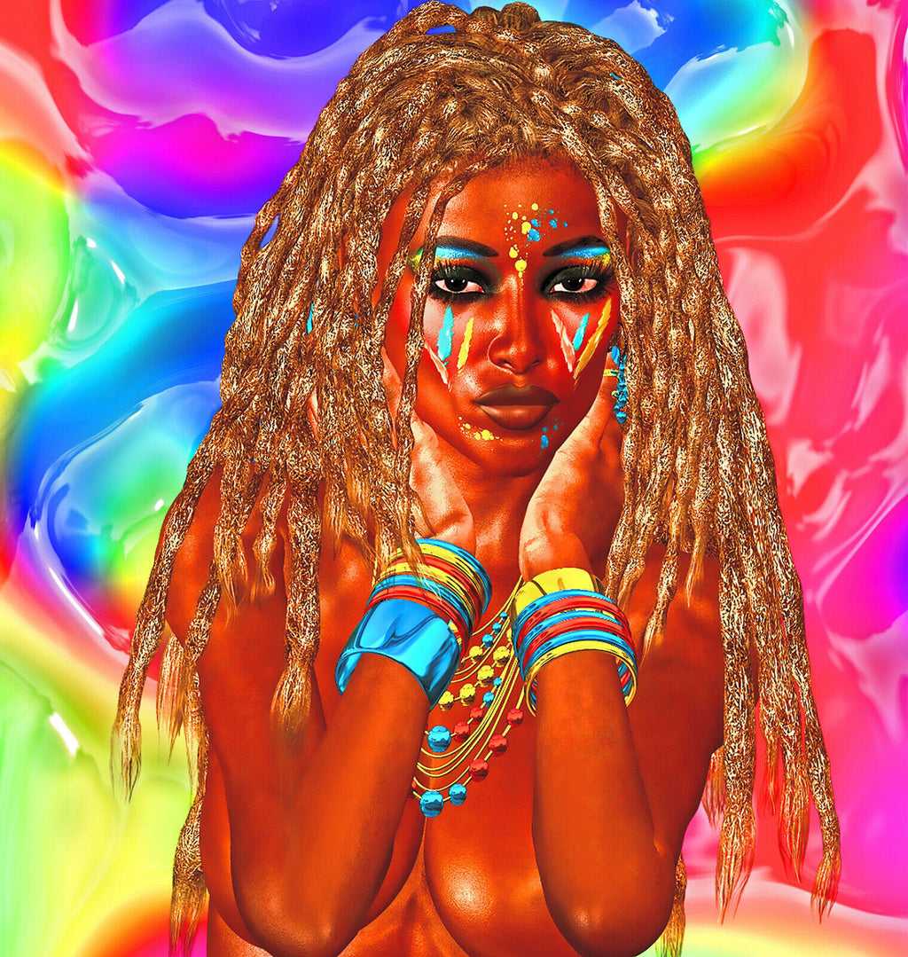 Colourful Abstract Beautiful African Woman Canvas Wall Art Picture Print