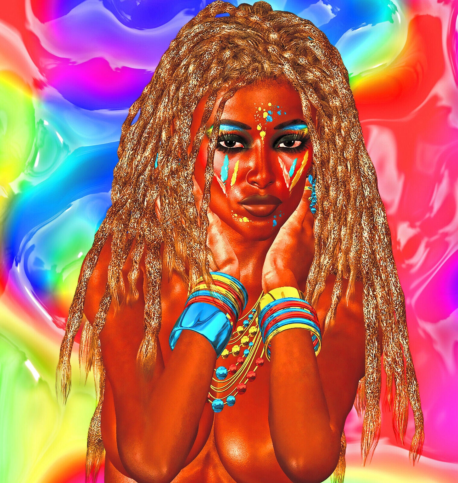 Colourful Abstract Beautiful African Woman Canvas Wall Art Picture Print