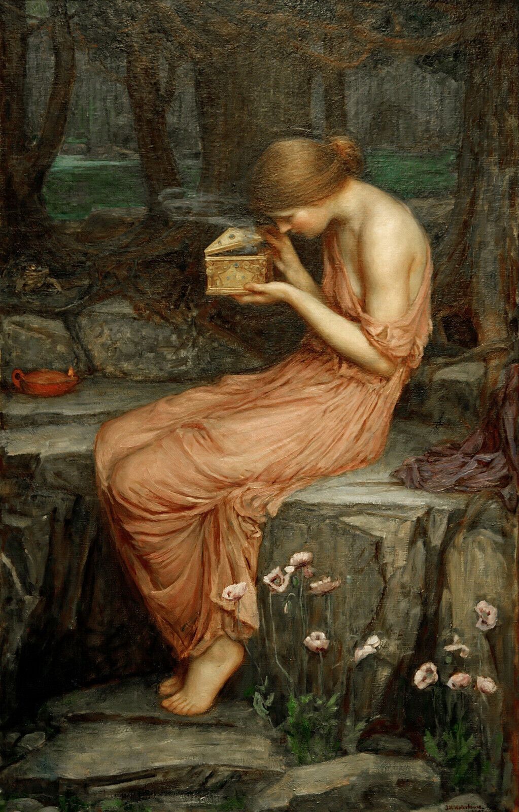 John W Waterhouse Psyche Opening Golden Box Canvas Wall Art Print Picture