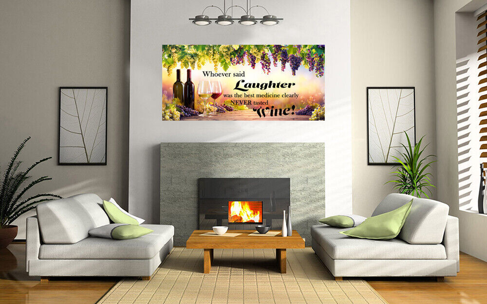 Inspiration Wine Laughter Quote Canvas Wall Art Picture Print