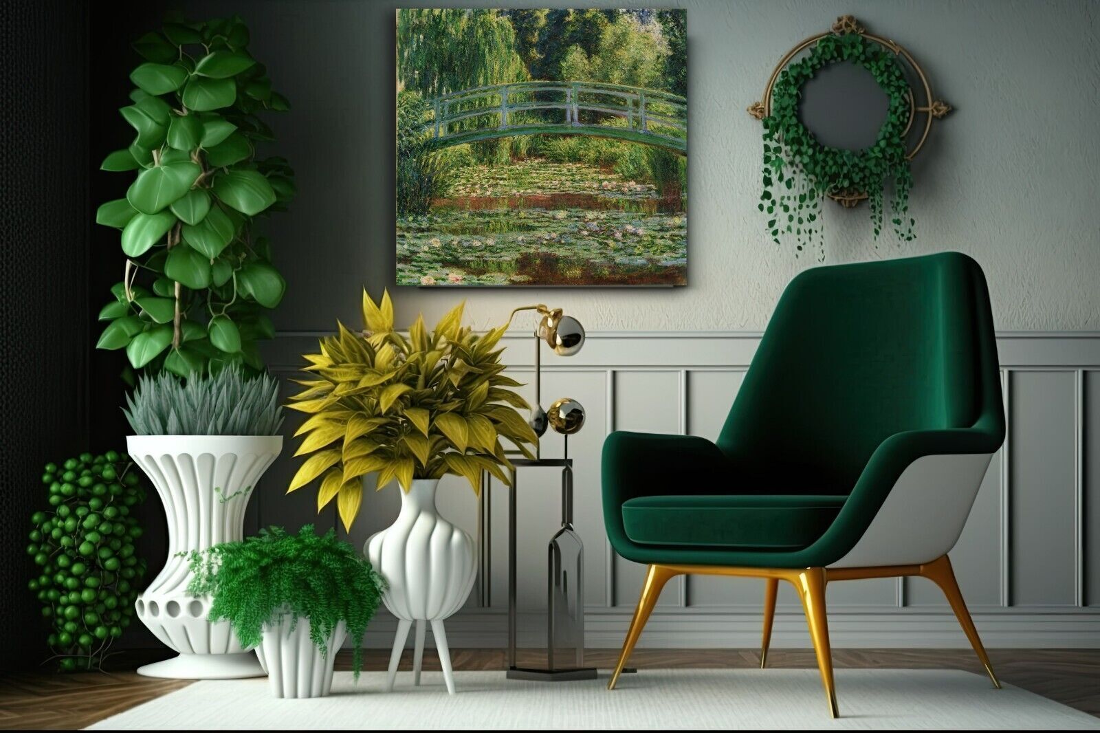 Japanese Footbridge and the Water Lily Pool Monet Canvas Wall Art Picture Print