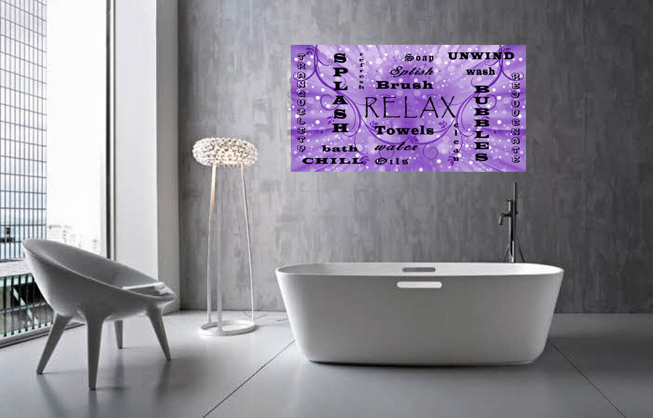 Bathroom Words Purple Quote on CANVAS WALL ART Picture Print