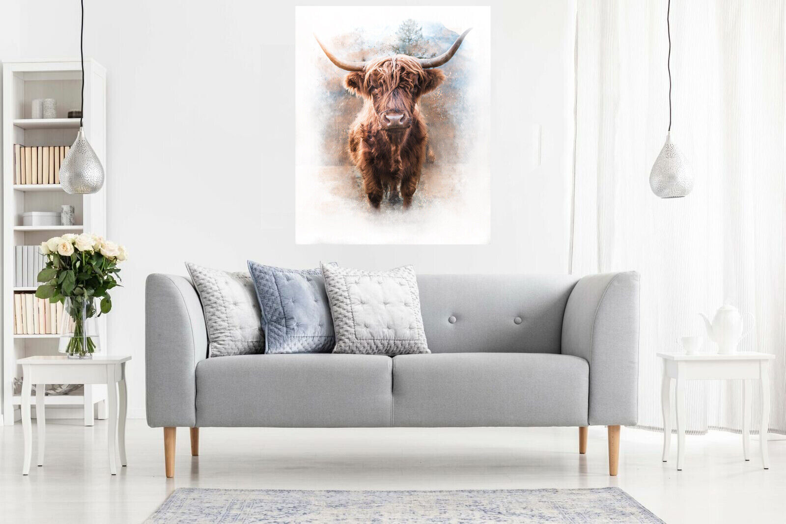 Highland Cow Watercolour Abstract Style Box Canvas wall art print picture