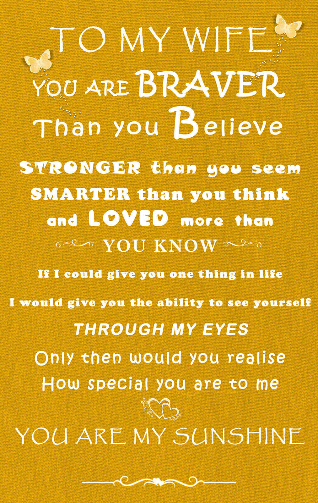 'Wife' -  Any name - Loved Quote on CANVAS WALL ART Picture Print Mustard Yellow