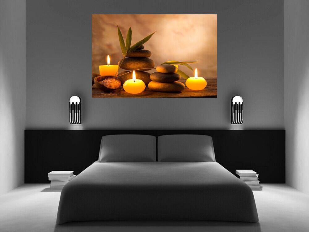 Aromatic Yellow Candles & Zen Stones Canvas Wall Art Picture Print