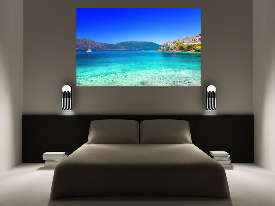 Blue Beach Sea Kefalonia Island Greece CANVAS WALL ART PRINT ARTWORK