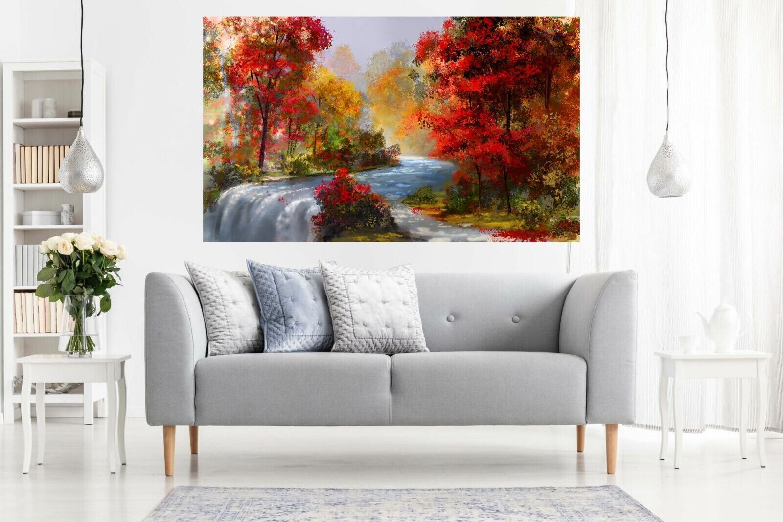 Forest River in Autumn landscape Premium Cotton Canvas Wall Art Picture Print