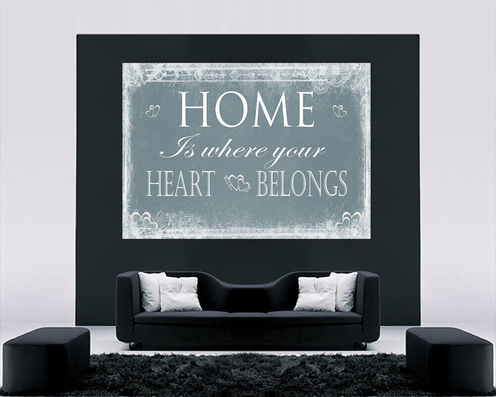 Home is Where Heart Belongs quote Canvas Wall Art Picture Print - Duck Egg Blue