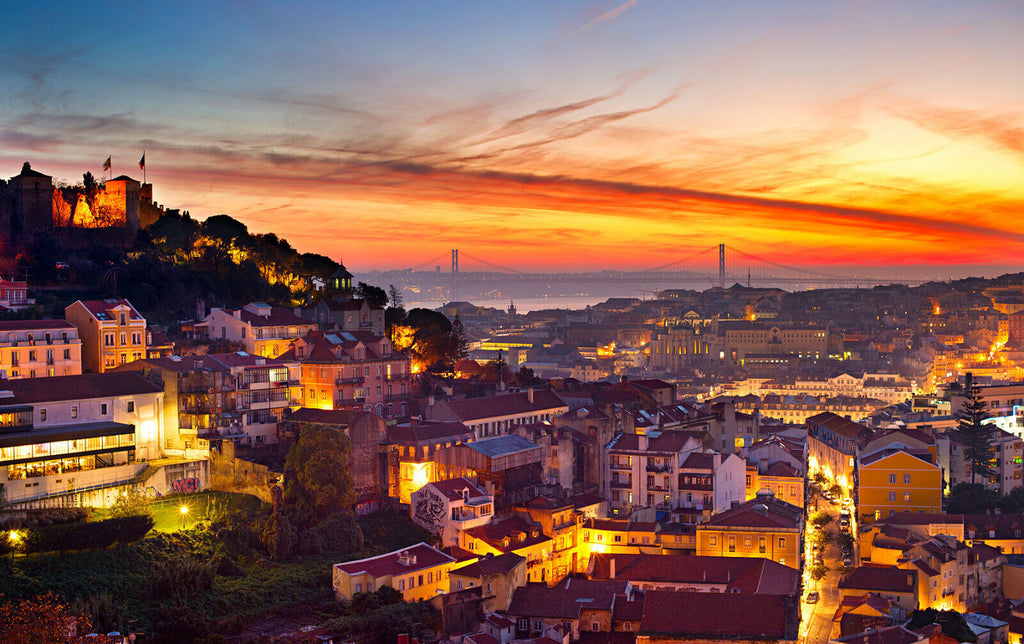Lisbon Portugal Sunset Skyline Canvas Wall Art Picture Print