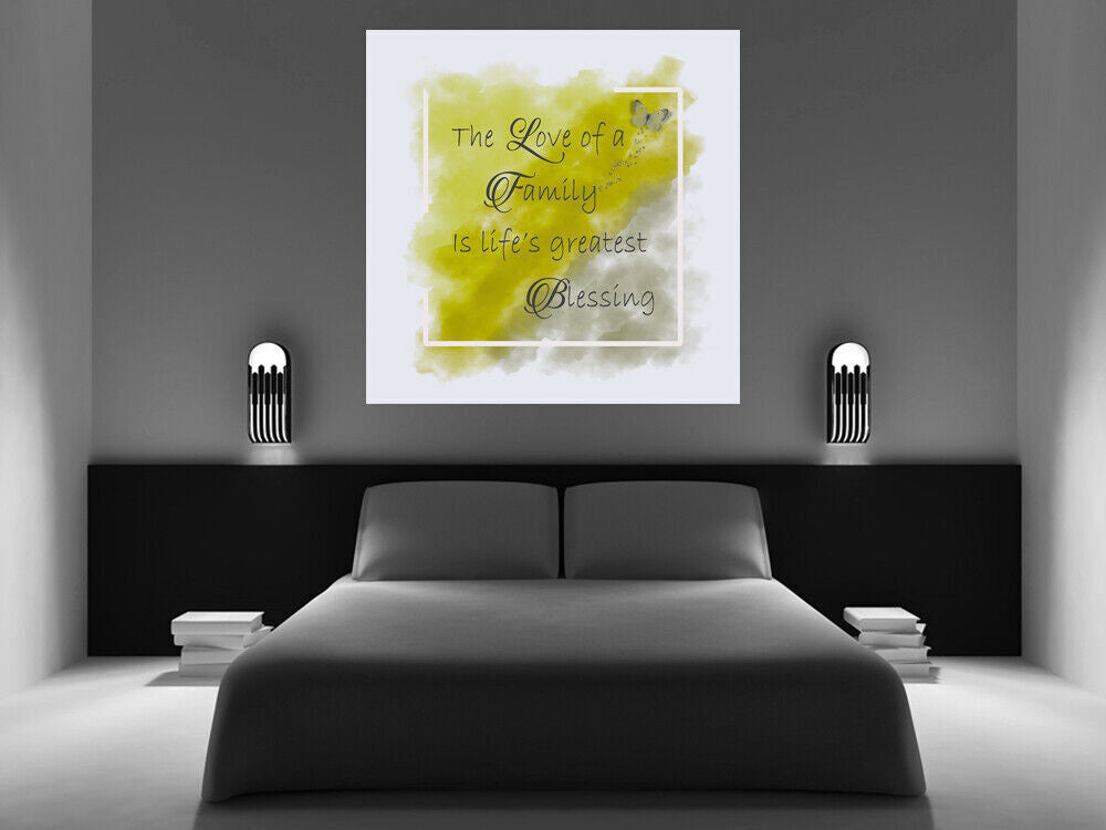 Watercolours Yellow & Grey Family Quote Canvas Wall Art Picture Print