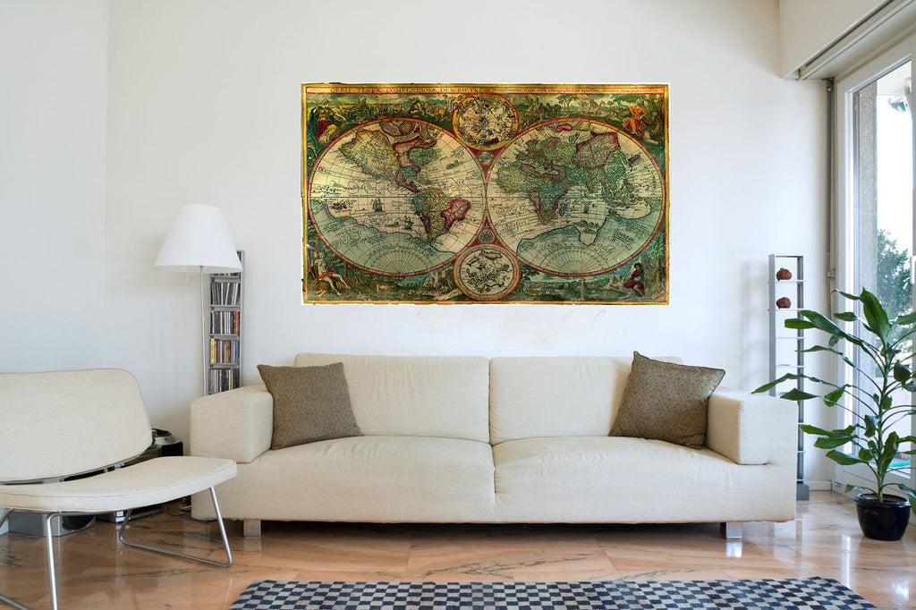 Old World Atlas Latin Maps Flags SINGLE CANVAS WALL ART Picture Print