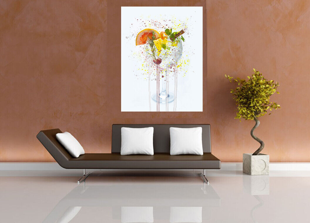 GIN AND TONIC DRINK CANVAS WALL SPLASH ART PICTURE PRINT
