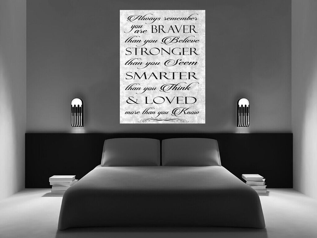 Always Remember You Are Braver Quote Grey / Black Canvas Wall Art Picture Print