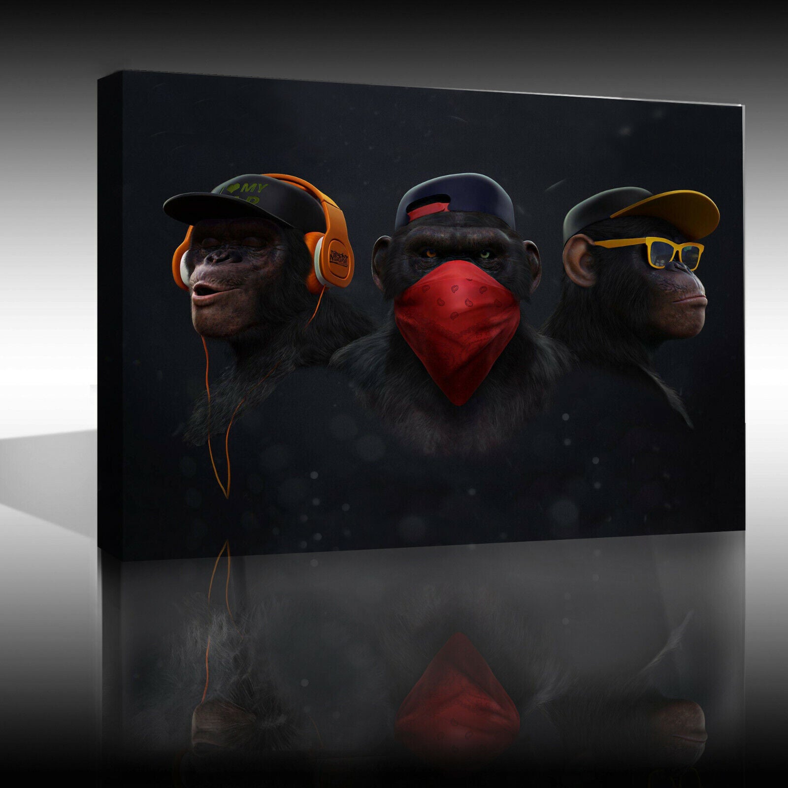 3 Modern Wise / Swag Monkeys Abstract Canvas Wall Art Picture Print
