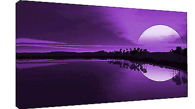 LARGE PURPLE SEA SUNSET CANVAS PICTURE WALL ART A1 34" X 20"