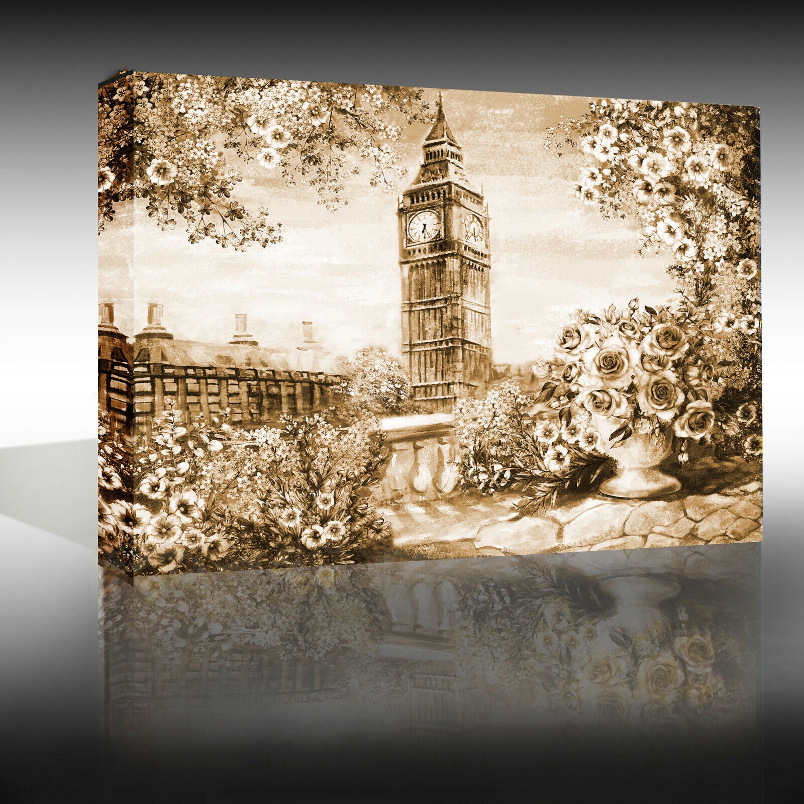 Sepia Summer In London Floral Canvas Wall Art Picture Print