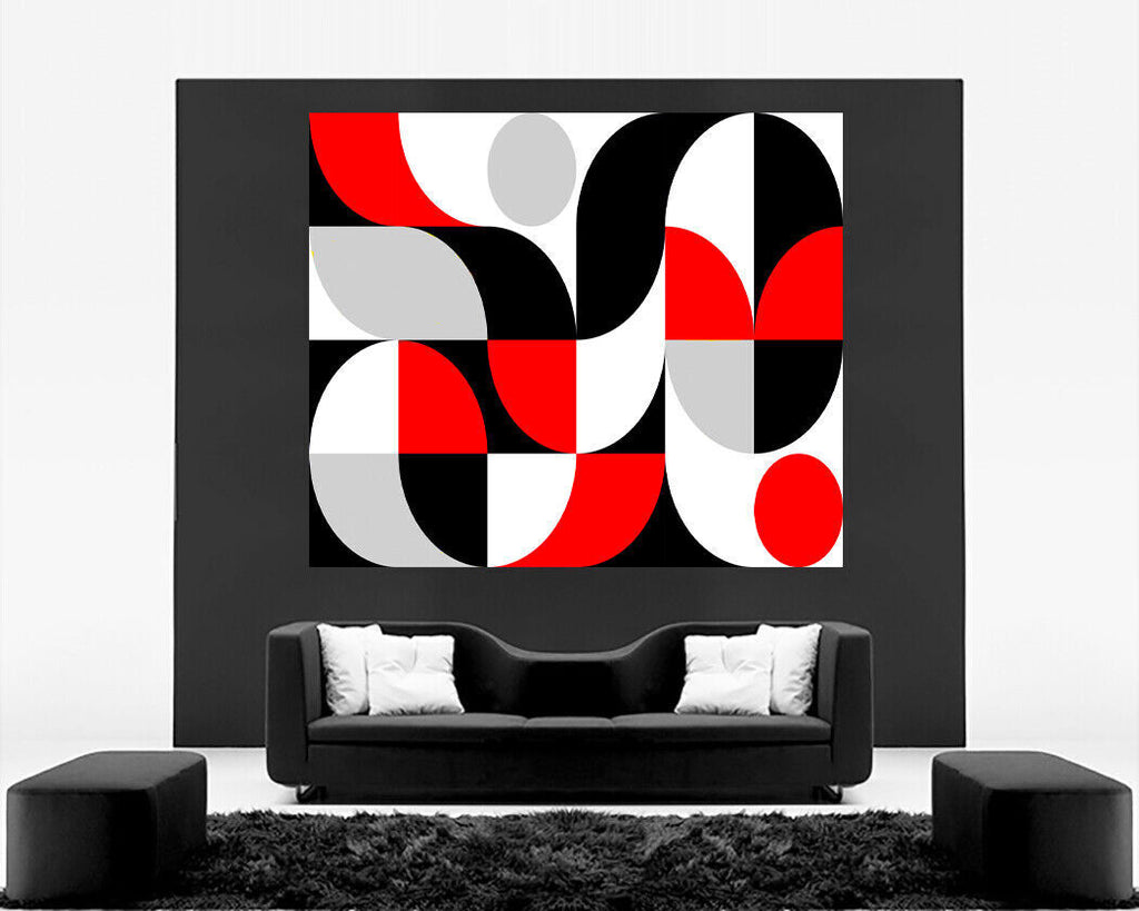 Abstract Geometric Pattern Red Black Grey CANVAS WALL ART Picture Print