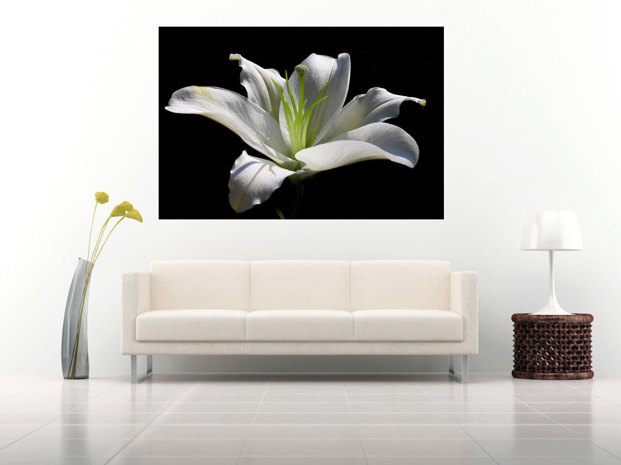 White Lily Flower - Cotton Canvas Wall Art Picture Print - ALL SIZES