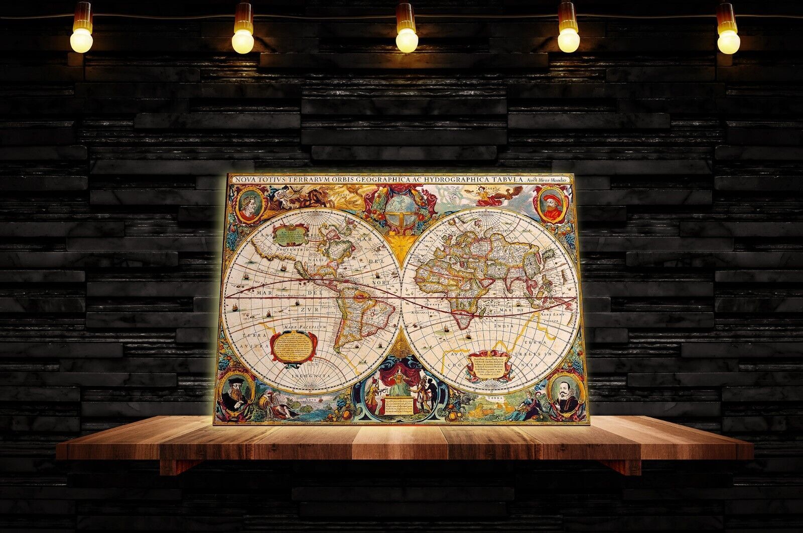 Vintage Colourful World Map CANVAS WALL ART Picture Print