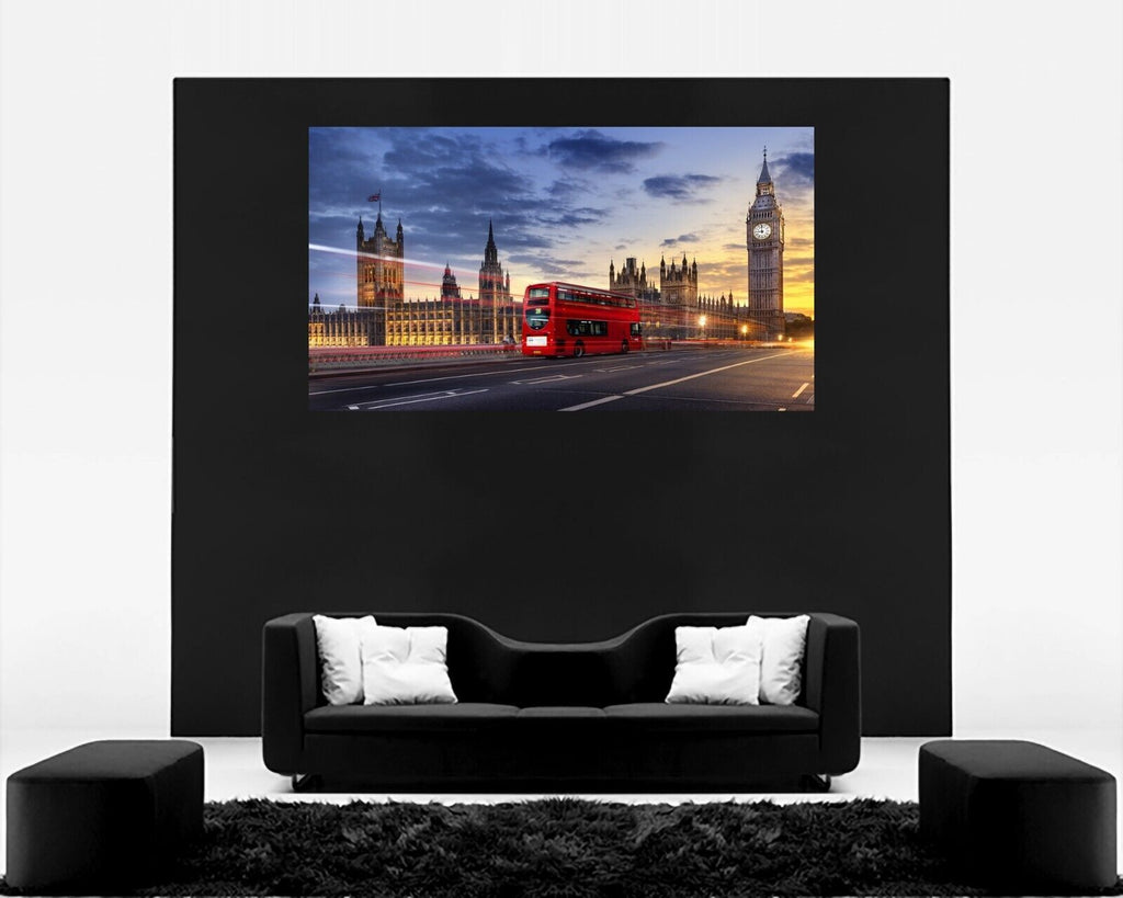 London Red Bus UK City Canvas Pictures Cityscape Parliament Wall Art Print