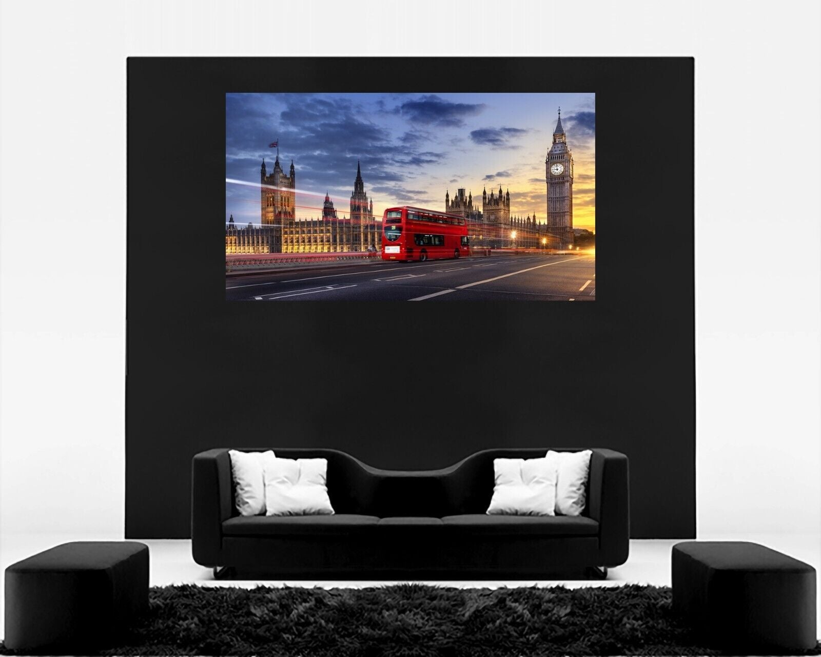 London Red Bus UK City Canvas Pictures Cityscape Parliament Wall Art Print