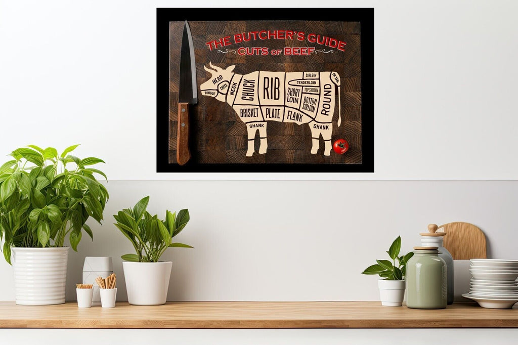 Butchers Guide Cuts of Beef Cow Cotton Canvas Wall Art Picture Print