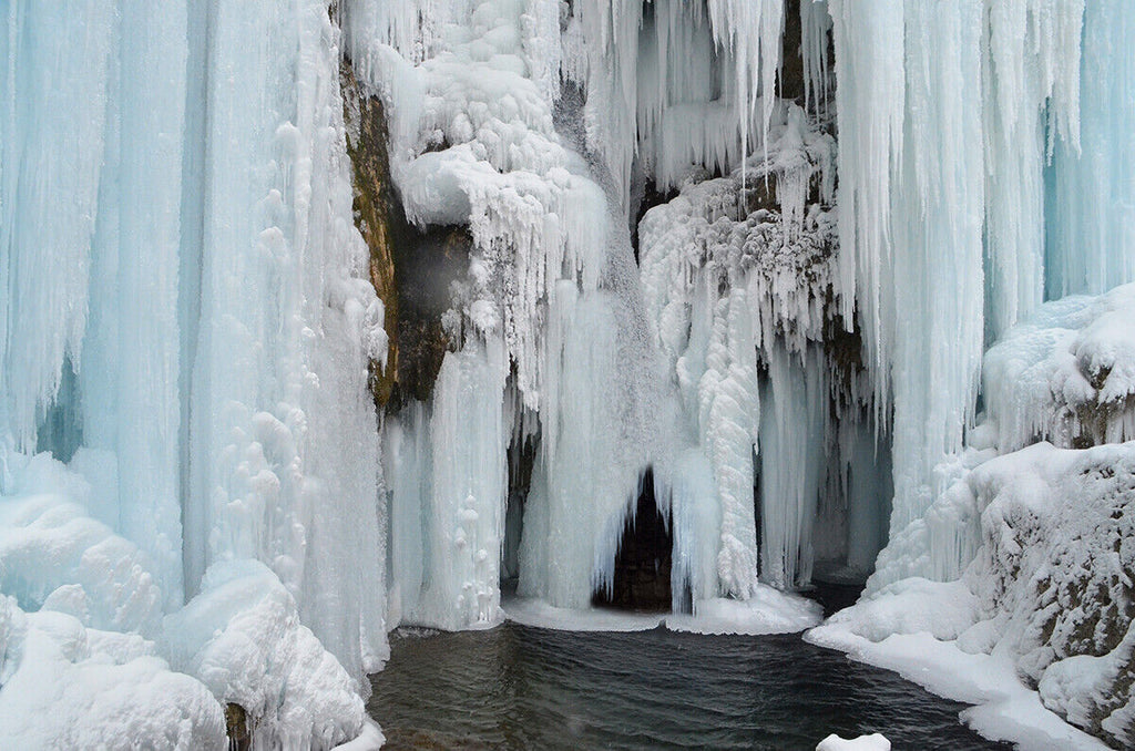 Frozen Waterfall in Winter Landscape Canvas Wall Art Picture Print