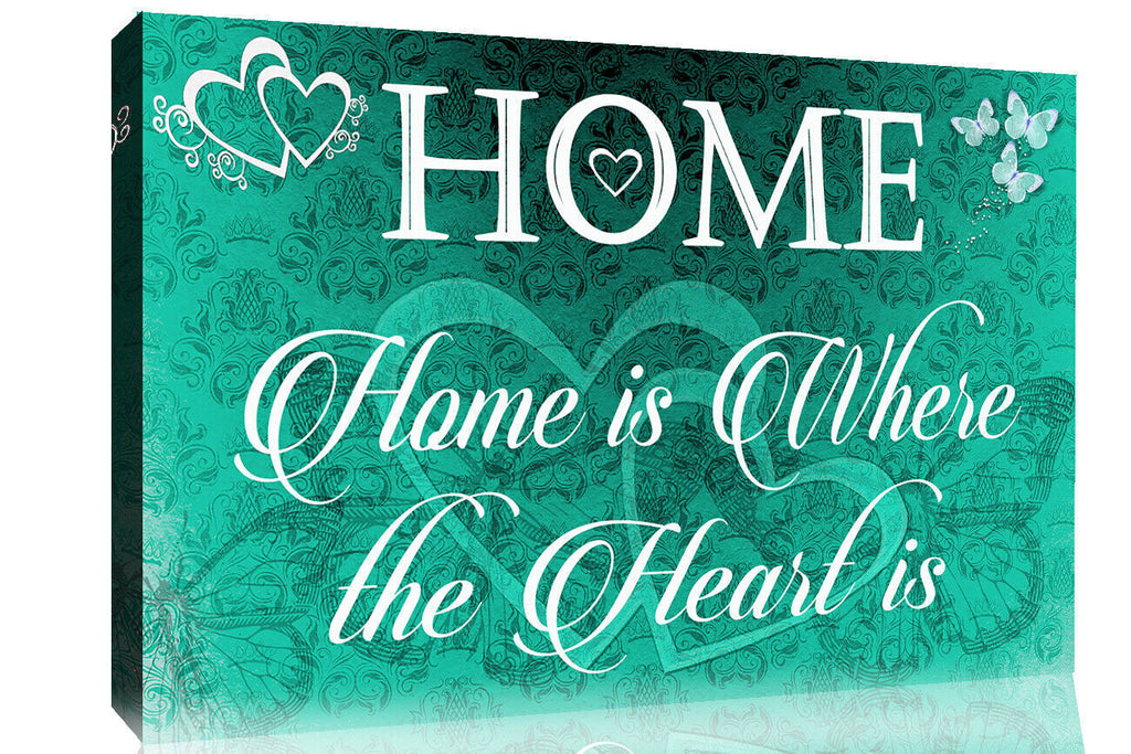 Home is where the heart is quote Duck Egg Blue Canvas Wall Art Picture Print
